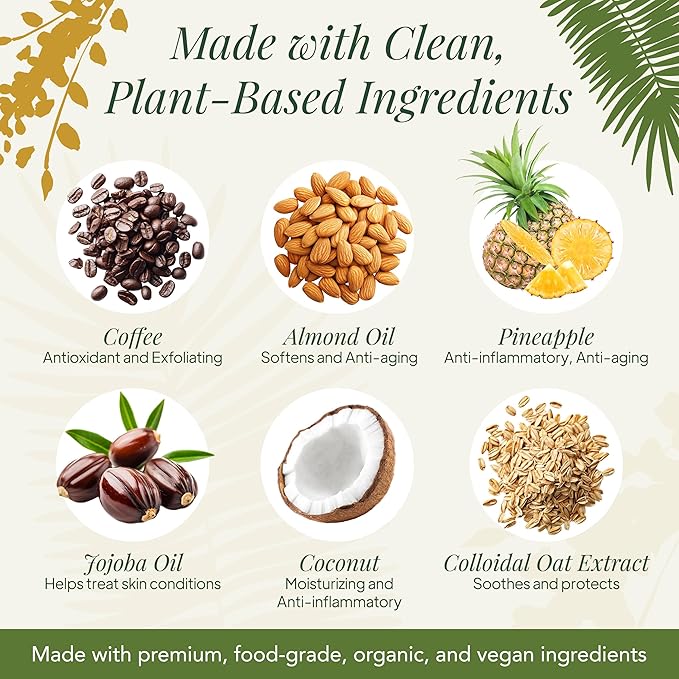 Saavy Naturals Body Scrub - Scented Sugar Coconut Exfoliator, Natural Body Scrub & Vegan Exfoliating with Vitamin E, Gentle for Sensitive Skin – Made in USA – Tropical Coconut (1 Pack) - 12 oz