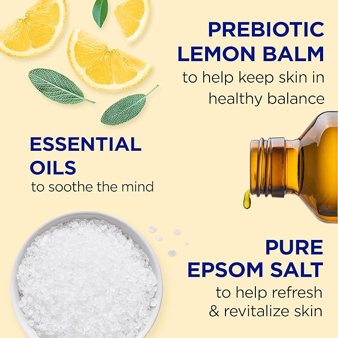 Dr Teal's Foaming Bath with Pure Epsom Salt, Prebiotic Lemon Balm & Essential Oils, 34 fl oz (Pack of 4)