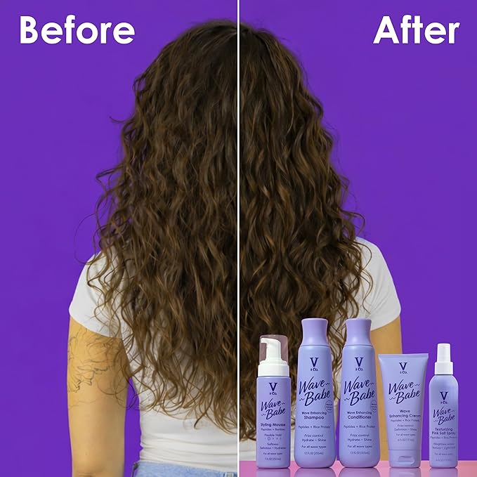V&Co. Wave Babe Wavy Hair Conditioner – Sulfate Free & Paraben Free Moisturizing Hair Care with Rice Protein & Peptides for Hydration, Frizz Control & Wave Definition – 12 fl oz