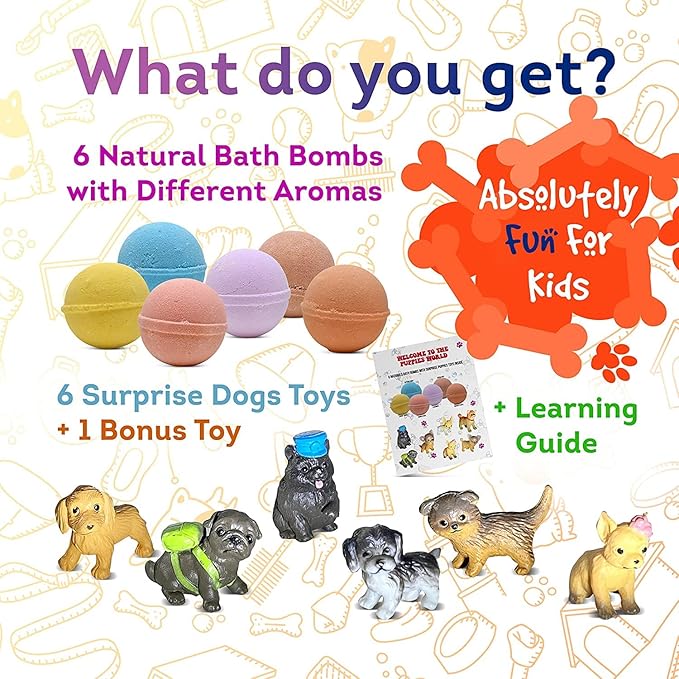 Bath Bombs for Kids Set with Toys Surprise Inside for Kids (Little Puppies)