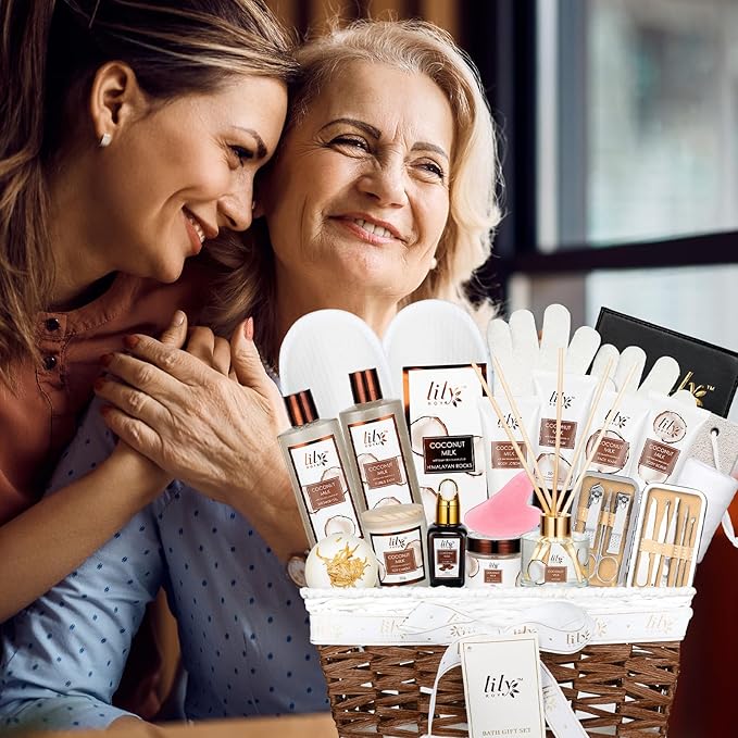 Mothers Day Gifts for Women - Luxurious 28Piece Coconut Vanilla Spa Gift Set Body Care Collection, Bath & Body Basket Gift Set for Valentines Day, Birthday, Christmas Gifts Self Care Gift