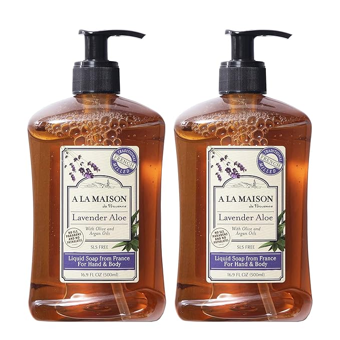 A LA MAISON Lavender Aloe French Liquid Hand Soap - Natural Hand Wash Made with Essential Oils - Biodegradable, Plant-Based, Vegan, Cruelty-Free, Alcohol & Paraben Free (16.9 oz, 2 Pack)