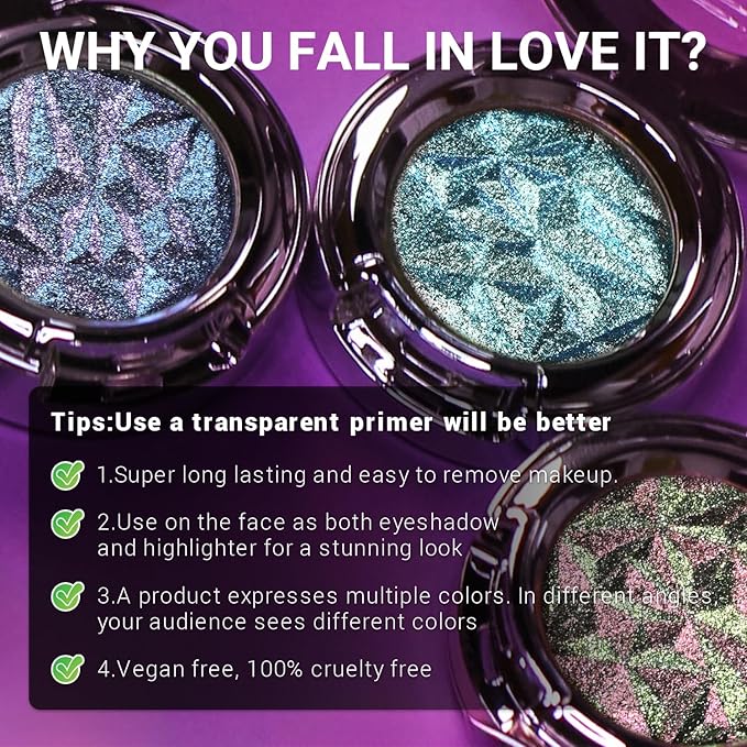Multichrome Shimmer Eyeshadow,Sparkly High-Reflective Finish, Luminous Eyeshadow Makeup for Women, Cruelty-Free & Easy to Apply#03