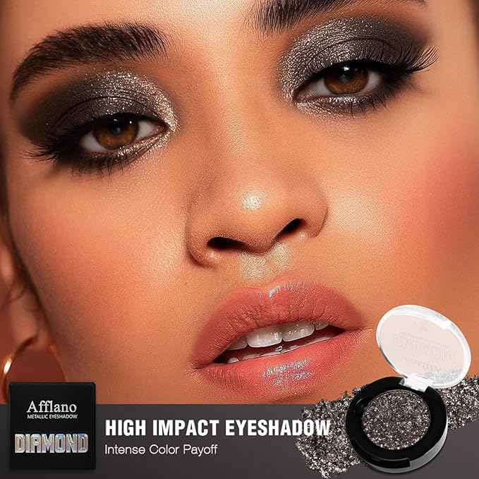 Black Glitter Eyeshadow - Highly Pigmented Iridescent Holographic Black Eye Shadow for Sensitive Eyes, Soft Sparkly Smokey Eyeshadow, Long Lasting Multichrome Diamond Shimmer Pressed Eye Shadow, #36H