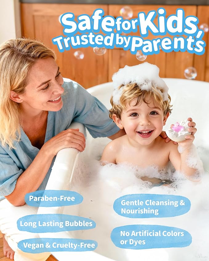 Soothing Vapor Bath Bombs for Kids with Surprise Toys Inside, Eucalyptus & Lavender Essential Oils, Dye-Free Aromatherapy Bath Fizzies, 10 Pack