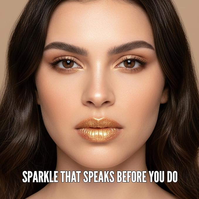 Mynena Yellow Gold Shimmer Lip Gloss Non-Sticky Filled with Iridescent Sparkles | Lightweight Lip Topper | Paraben-Free | Demi-Sheer Lipgloss from Cosplay to Everyday Glam | ISunny