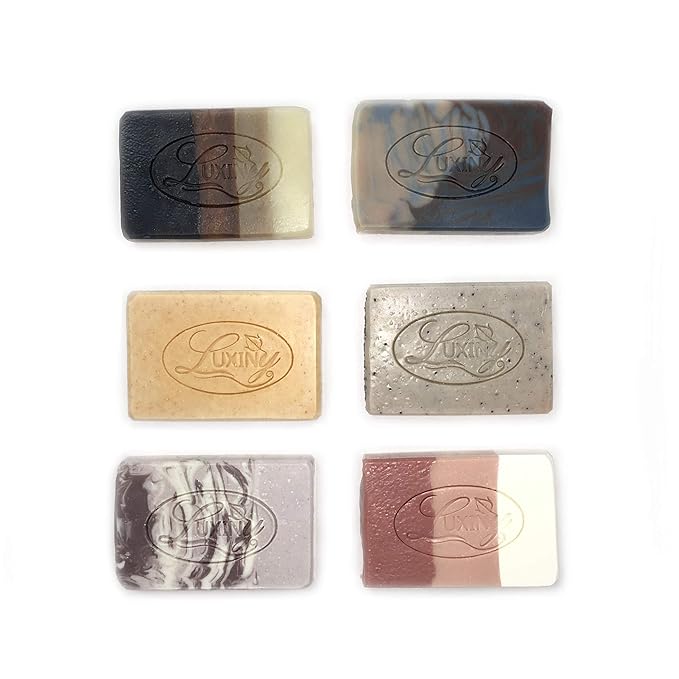 Luxiny Natural Bar Soap Sampler Bundle, Gift Box of Handmade Full Size Body Soap and Bath Soap Bars are Palm Oil Free, Moisturizing Vegan Castile Soap with Essential Oil for Men and Women (6 Pack)
