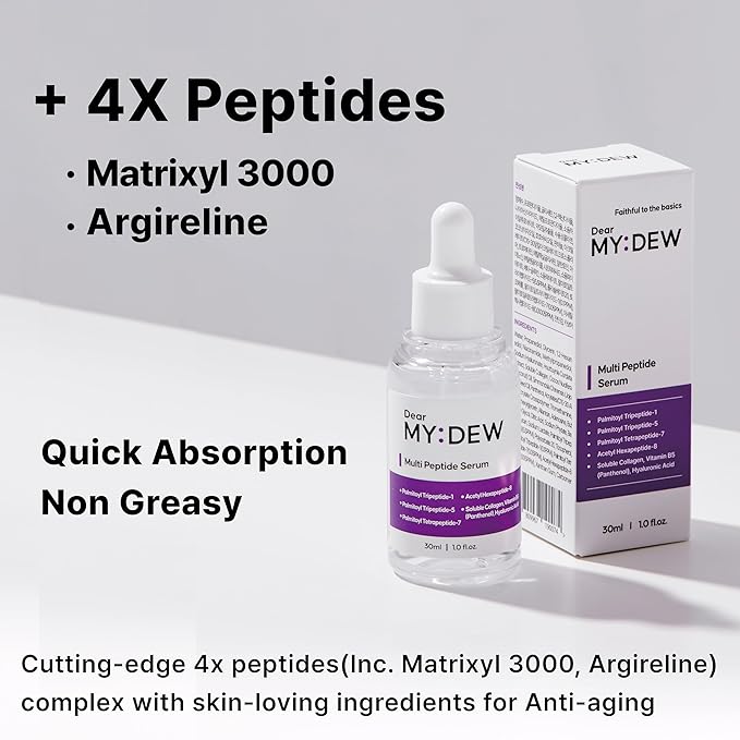 Multi Peptide Complex Serum, Matrixyl 3000, Argireline, Vegan Collagen, Niacinamide, Hyaluronic Acid for Anti-Aging, Anti-Wrinkles, Collagen Boost for Elasticity, Korean Skincare, 1Fl Oz