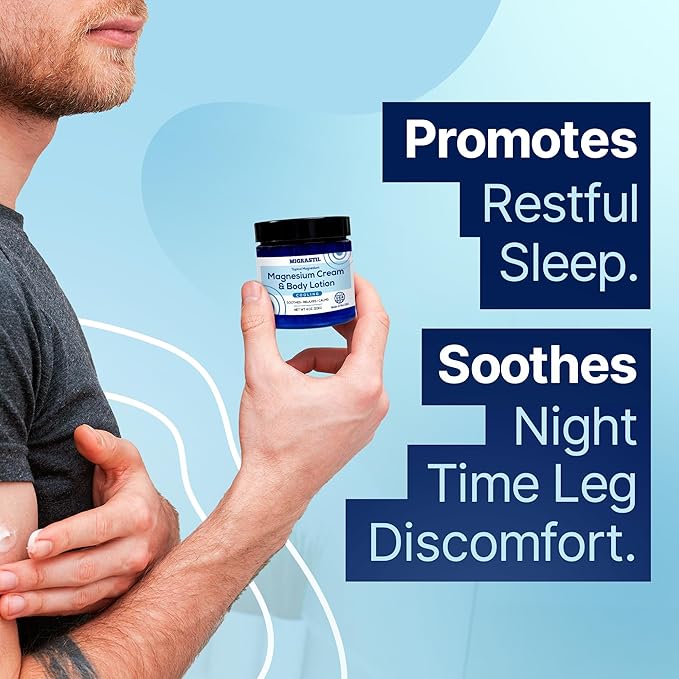 MIGRASTIL Cooling Magnesium Cream & Body Lotion - Promotes Sleep and Soothing Relief for Sore Muscles, Leg Discomfort, Etc. 4oz. Made in The USA.