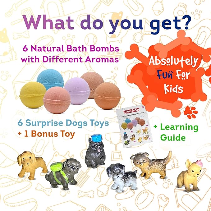 Organic Bath Bombs for Kids with Surprise Inside Little Puppies Toys – Natural and Safe Bubble Bombs with Essential Oils - Bath Bombs Toys Inside – Great Gift Set for Boys and Girls Handmade in USA