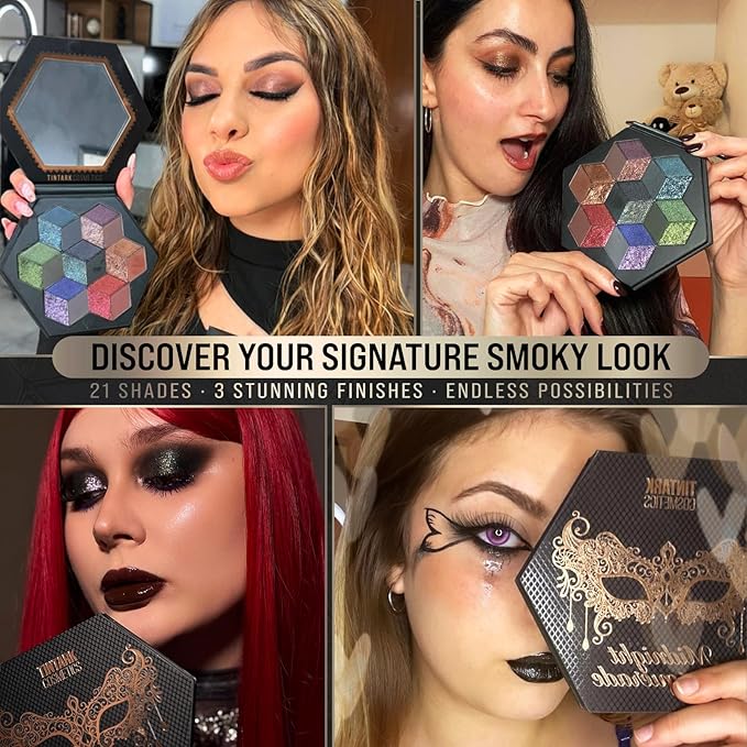 Black Smokey Eyeshadow Palette, Midnight Masquerade 21 Colors – Spectrum of Black Matte Shimmer Glitter Eye Shadow for Halloween Goth Makeup, Highly Pigmented, Talc Free