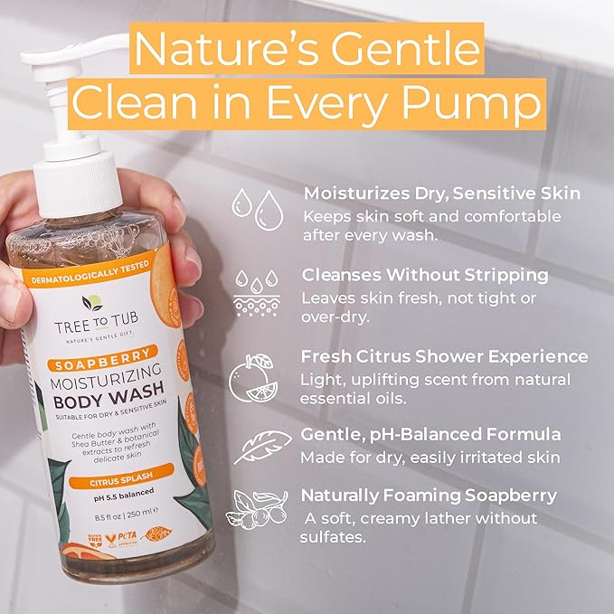 Tree to Tub Citrus Body Wash for Dry Skin & Sensitive Skin - pH Balanced Moisturizing Body Wash, Hydrating Sulfate Free Body Soap for Women & Men