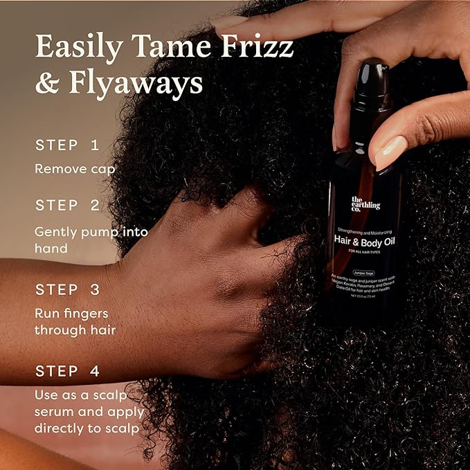 The Earthling Co. Hair & Body Oil - Promote Hair Growth, Strengthen & Moisturize All Hair Types - Helps Frizz & Damage with Natural Rosemary & Vegan Keratin For Dry Hair & Scalp (2.5 oz, Juniper Sage)