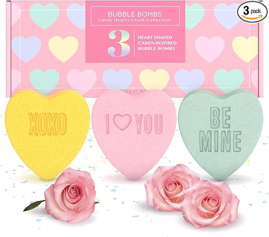 Heart Bath Bombs for Women, Girls, & Teens (3 Pack) - Relaxing Bubble Bath and Spa Essential - Ideal as Gift for Her or Mothers Day Gift - Moisturizing, Colorful & Scented, USA Made by Two Sisters