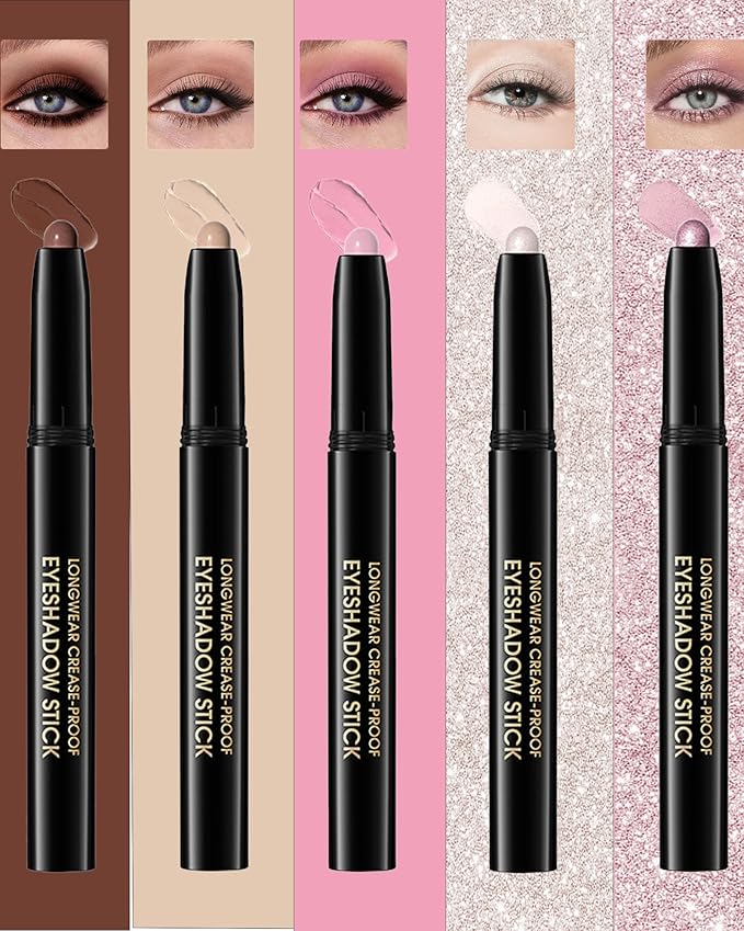 Eyeshadow Stick Waterproof, Cream to Powder Long Lasting Eye Shadow Stick Buildable& Blendable,Shimmer Matte Crayon Eyeshadows Pencil Eyes Highlighter Eyeliner Sticks Makeup,Vegan & Cruelty-Free-05
