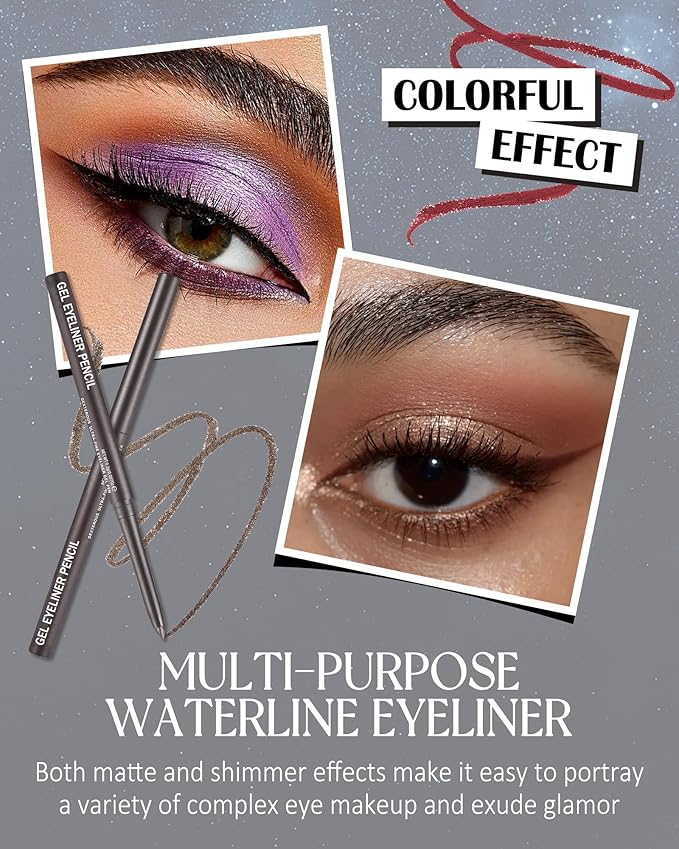 Purple Glitter Gel Eyeliner Pencil Waterproof, Metallic Retractable Cream Smooth Eye Liner Pencils, Long Lasting Waterline Hypoallergenic Precision Eyeliner Pencil, Smudge-Proof Makeup for Women-06