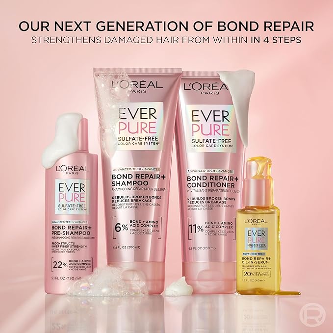 L'Oreal Paris EverPure Sulfate-Free Vegan Hair Care Kit - Shampoo and Conditioner to Strengthen and Repair Hair Bonds (Packaging May Vary)