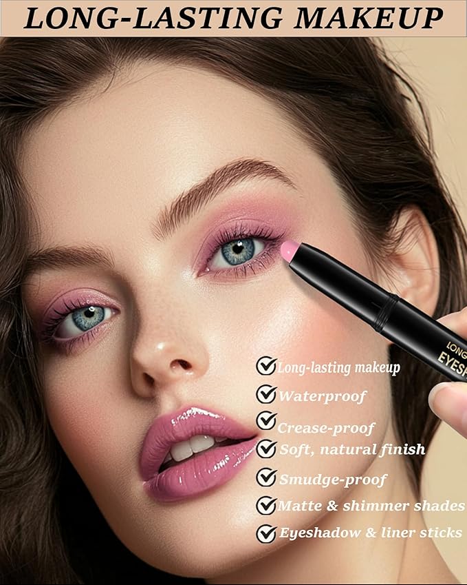 Eyeshadow Stick Waterproof, Cream to Powder Long Lasting Eye Shadow Stick Buildable& Blendable,Shimmer Matte Crayon Eyeshadows Pencil Eyes Highlighter Eyeliner Sticks Makeup,Vegan & Cruelty-Free-05