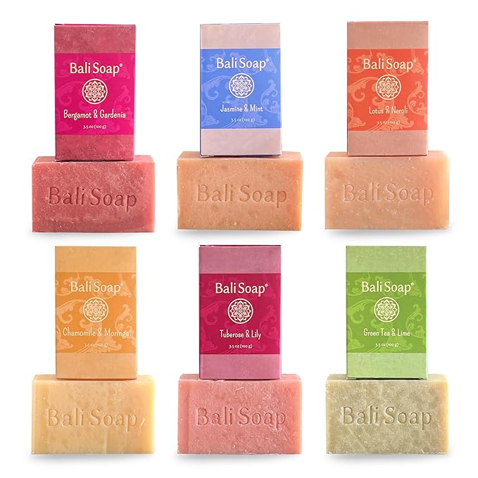 Bali Soap Feminine Collection - Handmade Natural Bar Soap for Women, Floral Scents with Essential Oils, Vegan Cold Process 6-Pack, Moisturizing and Gentle Cleansing for All Skin Types