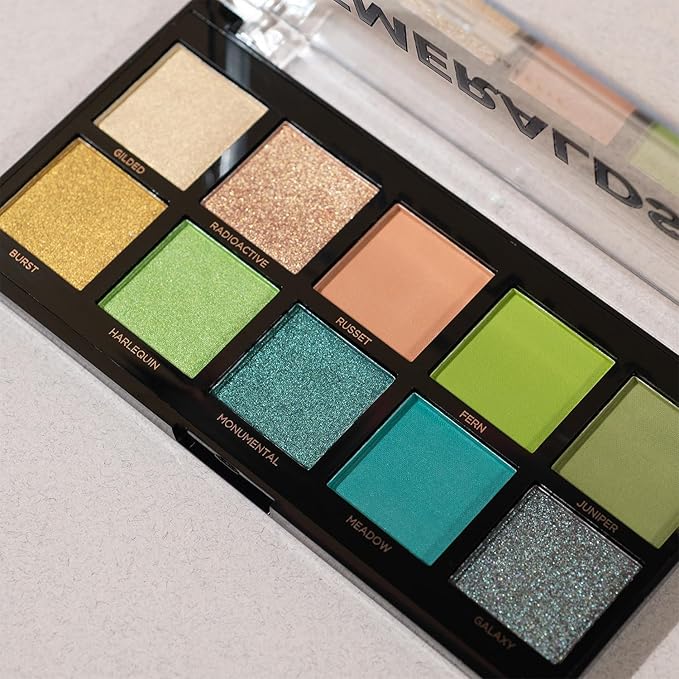 Profusion Cosmetics Emeralds 10 Shade Eyeshadow Palette – Pigmented & Blendable Green Tones, Matte & Shimmer Finishes for Versatile Eye Looks, Travel-Friendly & Cruelty Free Makeup
