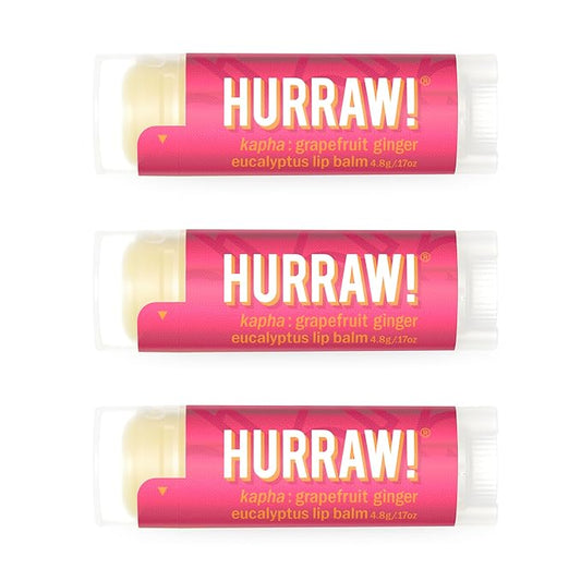 Hurraw! Grapefruit, Ginger, Eucalyptus (Kapha) Lip Balm, 3 Pack: Organic, Certified Vegan, Cruelty and Gluten Free. Non-GMO, 100% Natural Ingredients. Bee, Shea, Soy and Palm Free. Made in USA