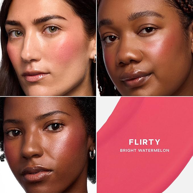 Saie Dewy Glow Duo - Dew Liquid Blush - (.40 oz, Flirty), Glossybounce Lip Gloss-Oil Hybrid (.17 oz, Burst) - Hydrating, Vegan Makeup for Radiant Cheeks & Lips