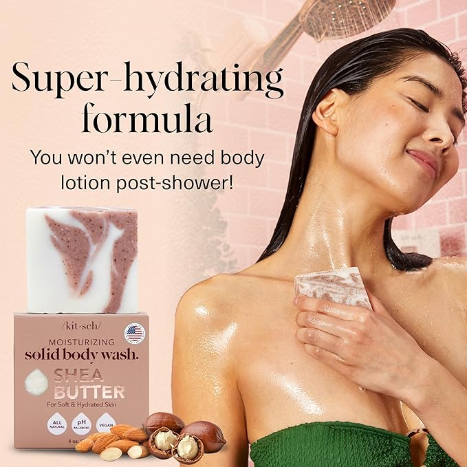 Kitsch Shea Butter Exfoliating Body Wash Bar Soap – Super Hydrating with Plant-Based Exfoliating Body Scrub – Moisturizing Skin Care – Paraben, Silicone & Sulfate-Free, Vegan – Made in USA, 4 oz