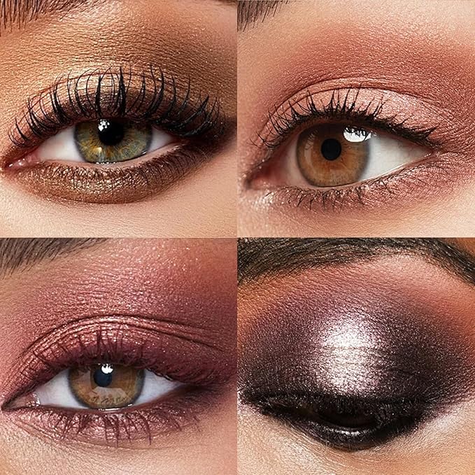 Erinde Brown Black Eyeshadow Palette, 12 Colors Matte Shimmer Beige Champagne Plum Purple Bronzer Brown Black Eye Shadow Palette, Highly Pigmented Long Lasting Waterproof Eyeshadow Pallete, 01