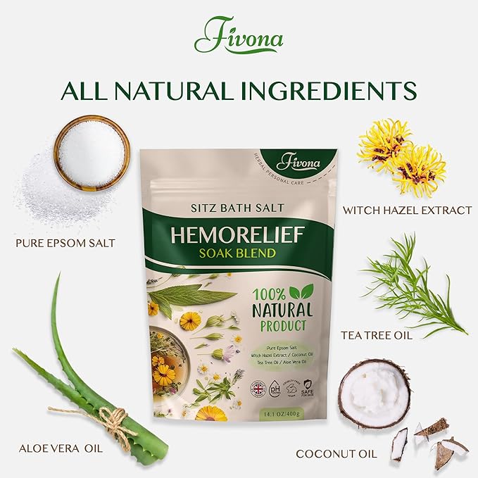 Hemorrhoid Treatment Sitz Bath Salt - Natural Soak Blend Epsom Salt with Essential Oils, Postpartum Recovery and Discomfort Relief, Perineal Care Soaking for Fissures and Bartholin Cysts - 14.1oz