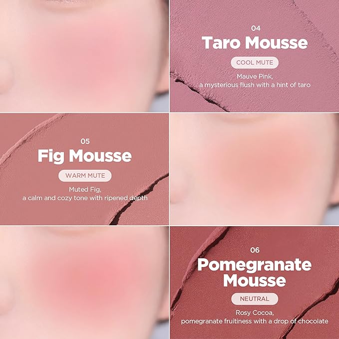 lilybyred Luv Beam Cheek Mousse | Heart-Shaped Korean Cream Blush, Airy Soft-Matte Texture, Soft-Focus & Pore-Blurring Finish, Seamless Buildable, Natural Flush, 0.13 oz. (04 Taro Mousse)