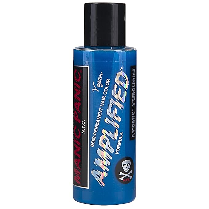 MANIC PANIC Atomic Turquoise Hair Color - Amplified - Semi Permanent Hair Dye - Bright Aqua Blue with Green Undertones - Vegan, PPD & Ammonia-Free - For Coloring Hair on Women & Men