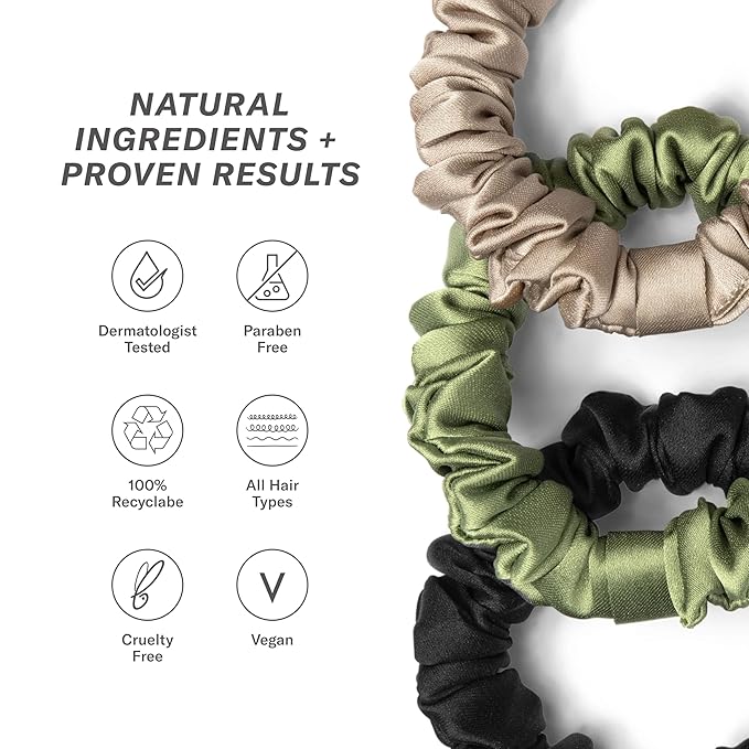 Rizos Curls Vegan Silk Mini Scrunchie - Gente Hold For No Crease and Breakage Protection, Damage & Frizz Free Hair Tie, 3-Pack, Nude