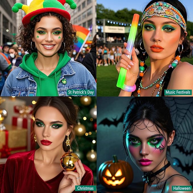Green Glitter Eyeshadow, Highly Pigmented Fine Pressed Glitter Emerald Green Metallic Eye Shadow Palette Wicked Makeup, High Impact Long Lasting Waterproof Eye Glitters for Saint Patrick, Carnival