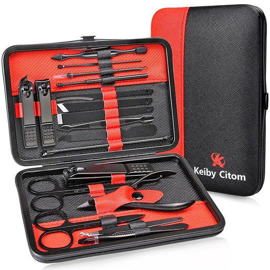 Manicure Set Professional Nail Clippers Kit Pedicure Care Tools- Stainless Steel Women Grooming Kit 18Pcs for Travel or Home (Red)