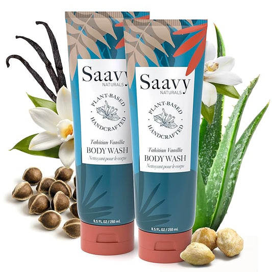 Saavy Naturals Moisturizing Body Wash for Sensitive Skin – Plant-Based & Pure with Coconut Oil, Shea Butter & Aloe Vera – Paraben-Free, Cruelty-Free – Tahitian Vanilla – 8.5 fl oz, 2 pack