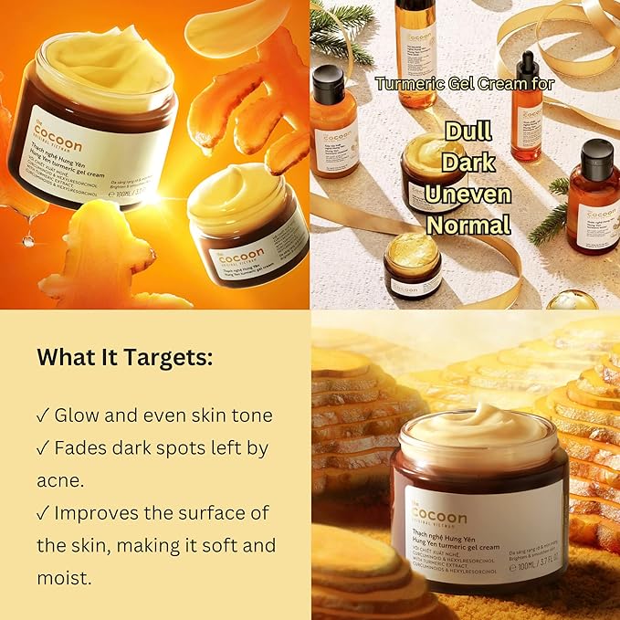 Cocoon Hung Yen Turmeric Gel Cream with Niacinamide + Turmeric to Visibly Improve the Look of Dark Spots, Anti-Oxidant and Even Skin Tone, For Nourished Skin, Pore & Sebum, Glass Skin, Vegan Skincare
