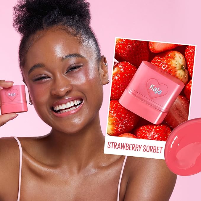 KAJA Cheek & Lip - Dewy Bar 02 Strawberry Sorbet | Creamy Blusher and Balm Multi-Stick, 45% Moisturizing Oil, Apple Extract, Vitamin-Hyaluronic Acid Infused, High Shine, Non-Sticky, Easy Blending, 10g