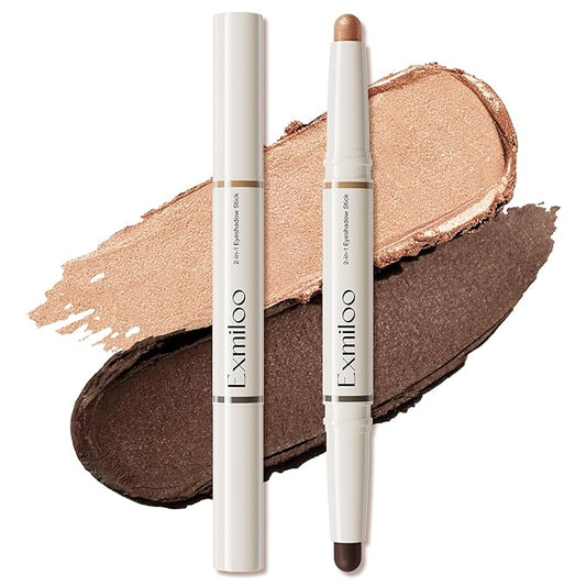 exmiloo Cream Eyeshadow Stick - 2-in-1 Dual-Ended Shimmer Eye Shadow Stick - Silky Smooth, Waterproof, Crease-Proof, Long-Lasting Eyeshadow for Women Girls (Bronze Glow)