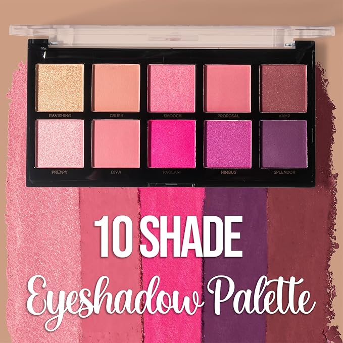 Profusion Cosmetics 10 Shade Eyeshadow Palette - High Pigmented Multi-Finish Colors, Vegan & Cruelty-Free, Create Stunning Looks On-the-Go - Travel-Friendly & Versatile Makeup, Fuchsia