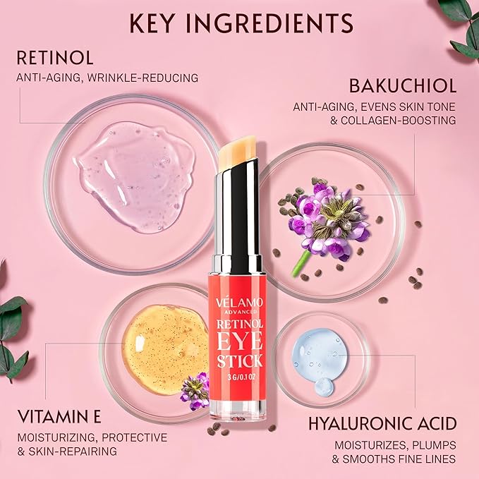 VELAMO ADVANCED Retinol Eye Stick Duo: Energizing & Renewing Under Eye Balms for Dark Circles, Puffiness, Fine Lines & Wrinkles - Travel Essentials, Portable & Perfect for On-the-go Use