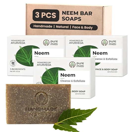 Neem Soap Bars [4.5 oz x 3 Pcs.] Organic Ayurvedic Soap for Face & Body with Neem, Castor Oil & Coconut Oil – Cold Process, Plastic-Free, Herbal Cleansing