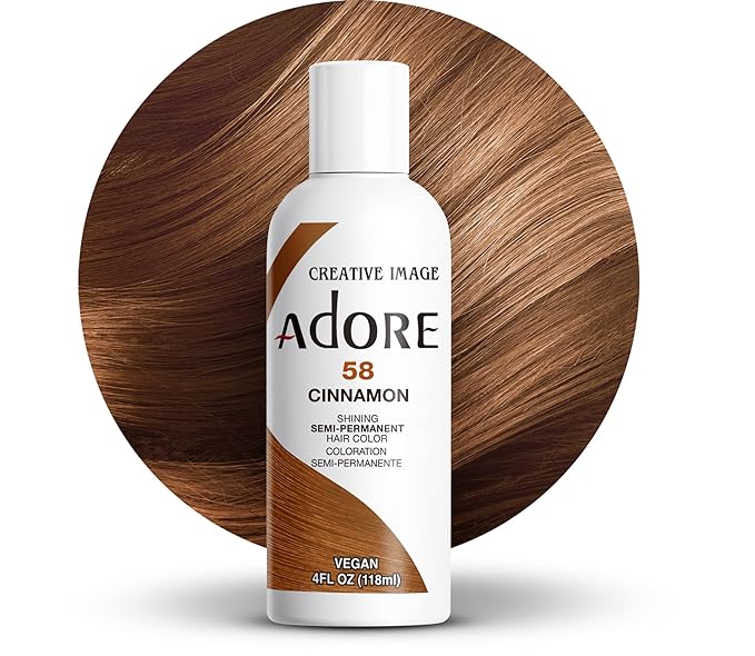 Adore Semi Permanent Hair Color (058 Cinnamon) | Vegan & Cruelty-Free Brown Hair Dye | No Ammonia, No Peroxide, No Alcohol | 4 Fl Oz (Pack of 1)