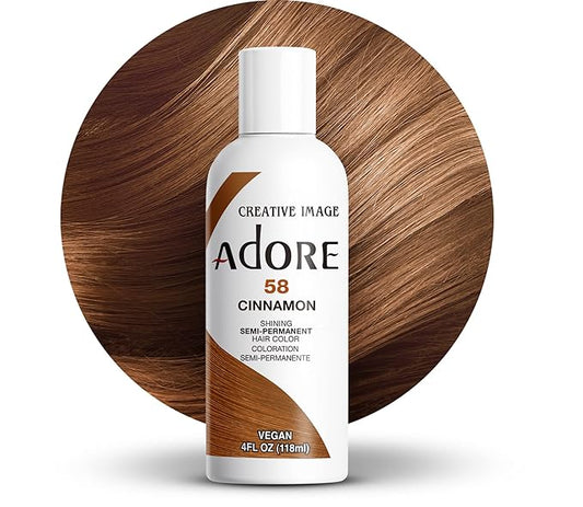 Adore Semi Permanent Hair Color (058 Cinnamon) | Vegan & Cruelty-Free Brown Hair Dye | No Ammonia, No Peroxide, No Alcohol | 4 Fl Oz (Pack of 1)