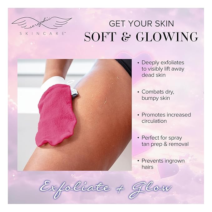 Seraphic Skincare Eternal Love Premium Exfoliating Mitt for Body 1pc – Exfoliating Glove & Body Scrubber for Shower Use, Deep Body Exfoliation, Dead Skin Removal & Self Tanner - Valentine’s Day gift