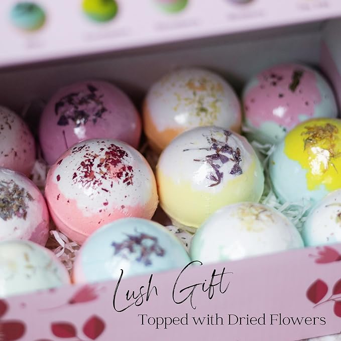 EvolutionUSA Inspire Bath Bombs for Women & Girls – 12 Flower Topped Bath Bombs Girls, Lush Woman Bathbomb Set, Organic Bath Fizzers, Luxury Gift Mothers Day, Birthday, Valentines, Easter or Self Care
