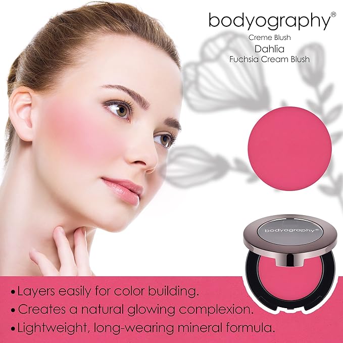 Bodyography Cream Blush for Cheeks, Dahlia - Fuchsia Pink | Lightweight, Buildable Mineral-Based Formula | Natural Flush with Crème-to-Powder Texture | Long-Wearing, Easy Blend for Radiant Skin