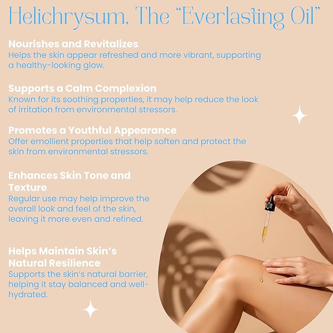 Helichrysum Essential Oil for Skin Veins Bruises & Organic Jojoba Oil for Face & Body Moisturizer Pre-Mixed Skin Healing, Anti-Aging, Vegan, Hydrating & Moisturizing Body Oil Serum 2 oz