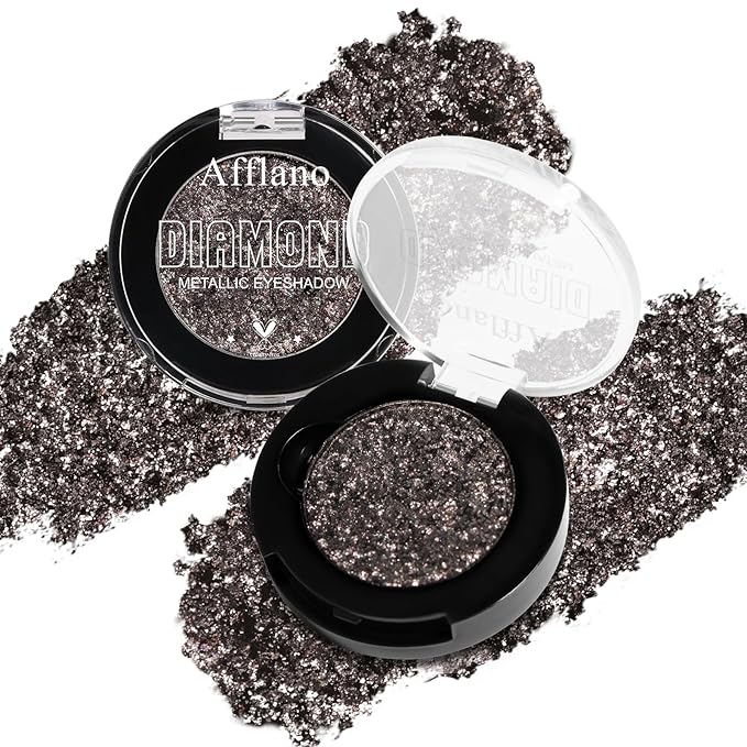 Black Glitter Eyeshadow - Highly Pigmented Iridescent Holographic Black Eye Shadow for Sensitive Eyes, Soft Sparkly Smokey Eyeshadow, Long Lasting Multichrome Diamond Shimmer Pressed Eye Shadow, #36H