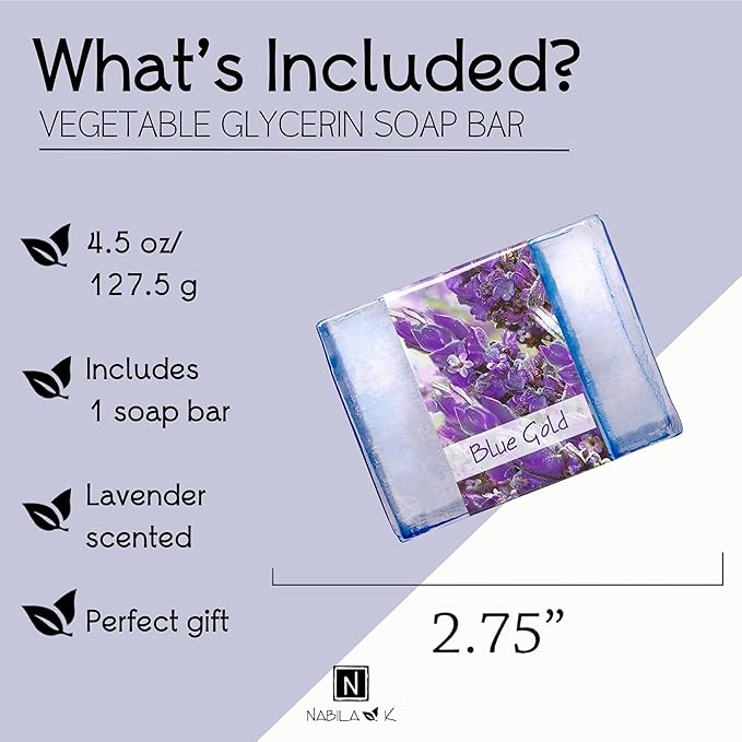 Glycerin Bar Soap Blue Gold Scent - Natural, Vegan-Friendly, Hypoallergenic - Moisturizing and Hydrating with 100% Vegetable Glycerin - Sulfate-Free, Paraben-Free, Chemical-Free - 4.5 oz