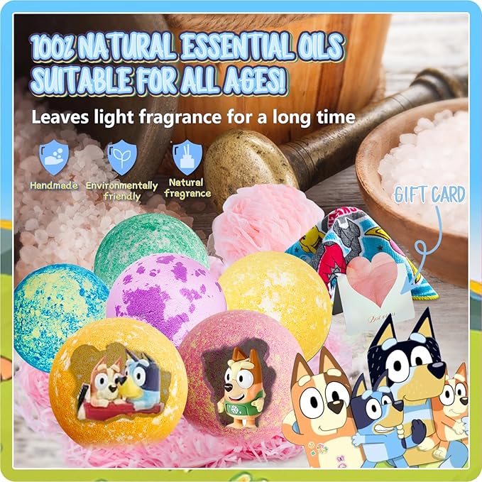 Bath Bombs for Kids: XXL Bath Bombs with Surprise Inside, Organic Bath Bombs Rich in Natural Essential Oils, Kids Bath Gift Set for Dry Skin Moisturize, Easter Basket Stuffers for Kids (6 Pcs)